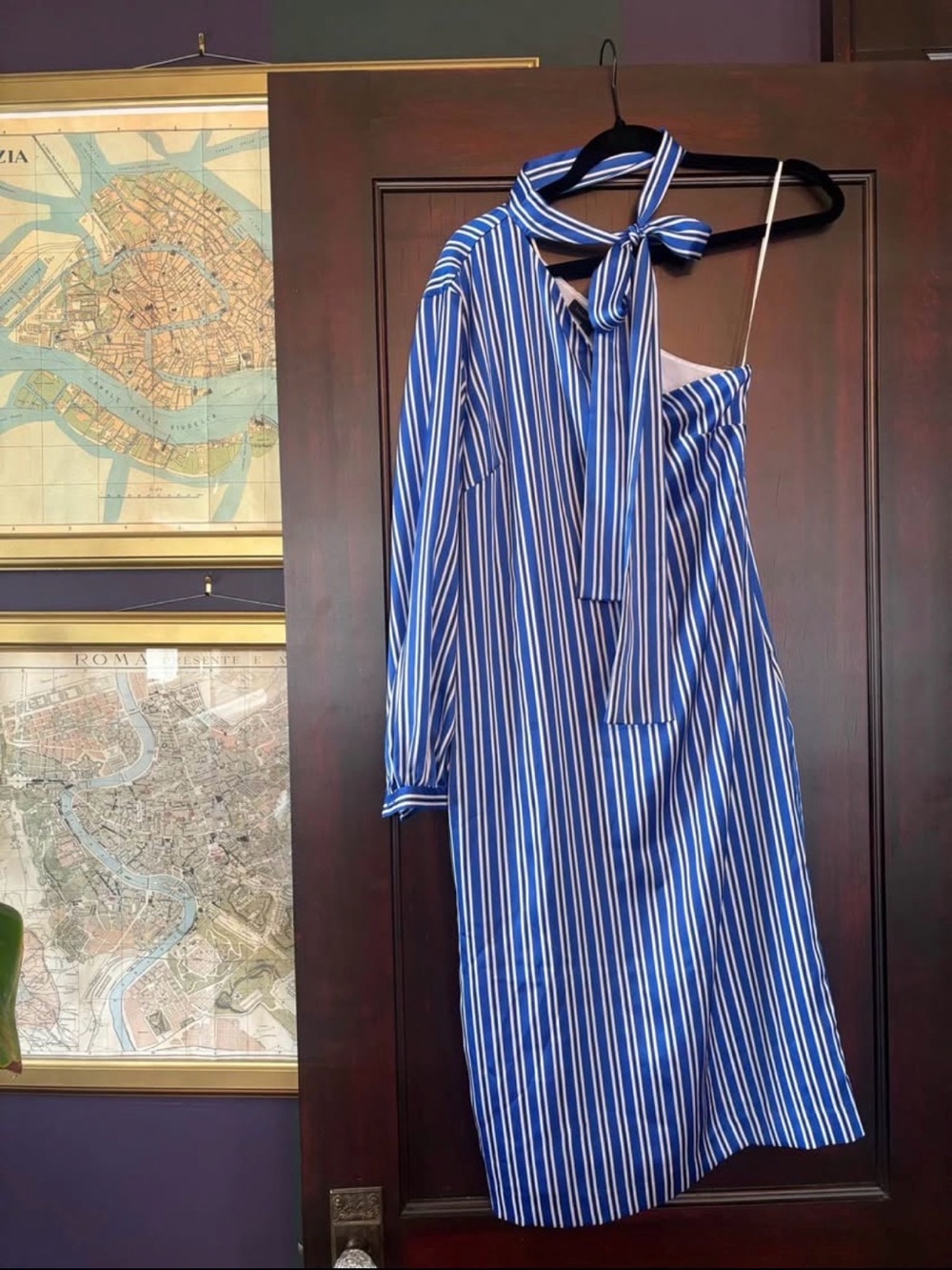 Banana Republic Blue and White One-Shoulder Striped Dress with Bow Detail